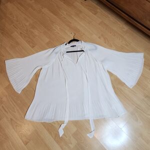 Roaman's Flare Sleeve White Pleat Sheer Flowy Blouse Size 22W
